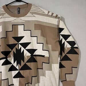 TWO 2 FLY Western Sweater Oversize Pullover Tan Brown Sz S/M Seminal